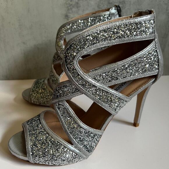 Steve Madden Silver Glitter Glam Heels Size 10 - Picture 2 of 8